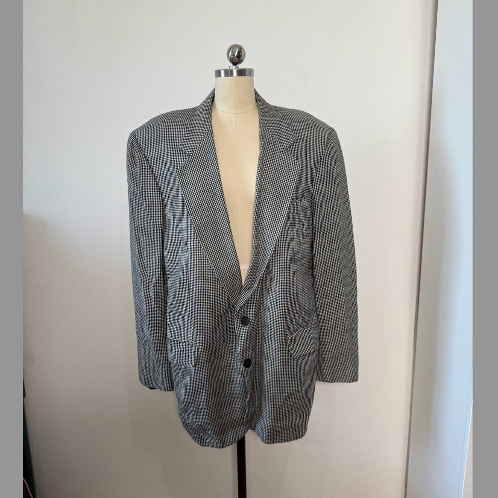 Bachrach Suit 100% Silk Lined Houndstooth Black